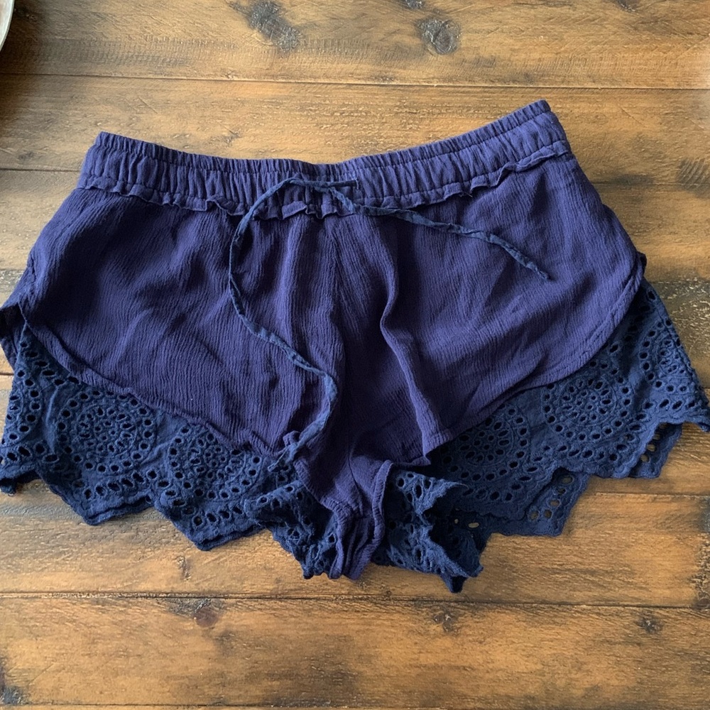 Navy Lace Detail Shorts